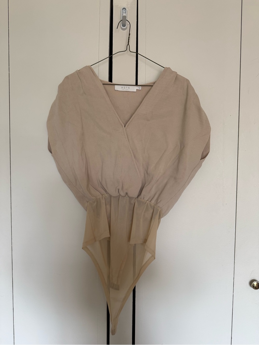 Astr Neutral Beige Surplice Waist Bodysuit